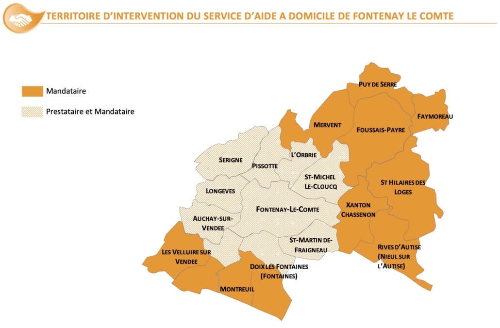 Service Aide à Domicile Fontenay-le-Comte Carte communes desservies Adamad Vendee