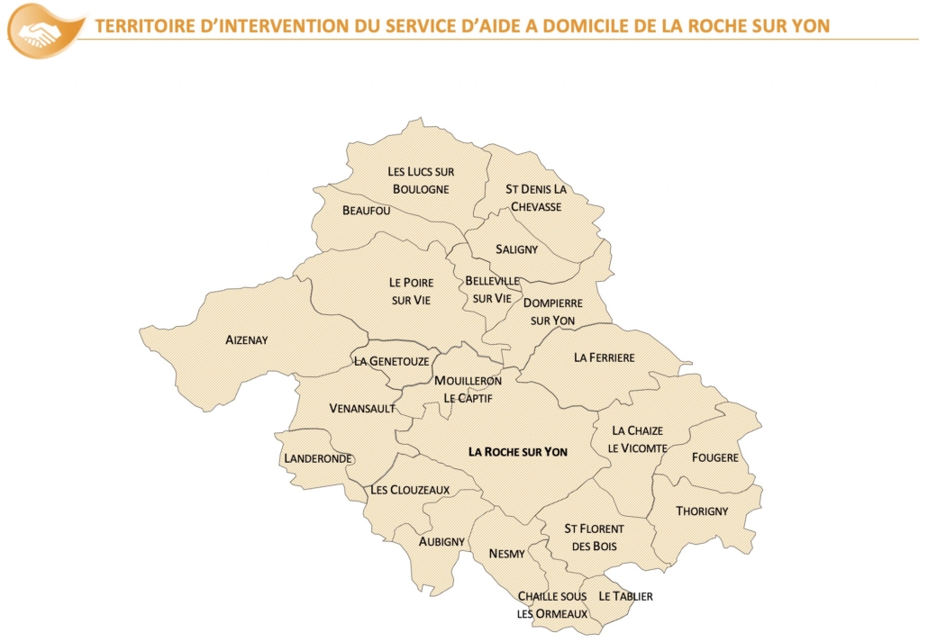 Service Aide à Domicile La Roche sur Yon Carte communes desservies Adamad Vendee