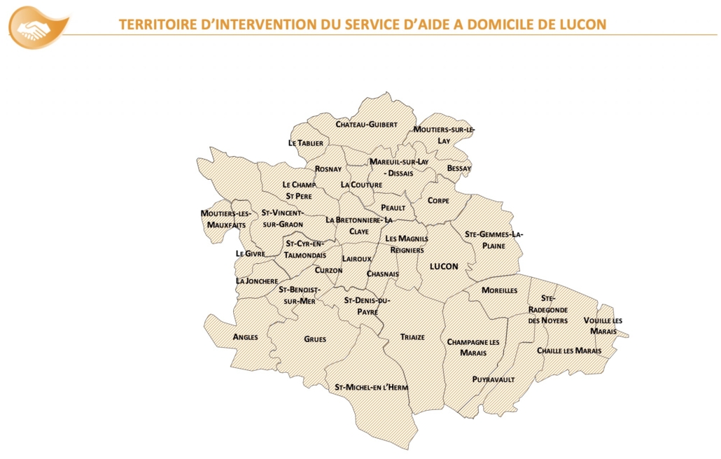 Service Aide à Domicile Luçon Carte communes desservies Adamad Vendee