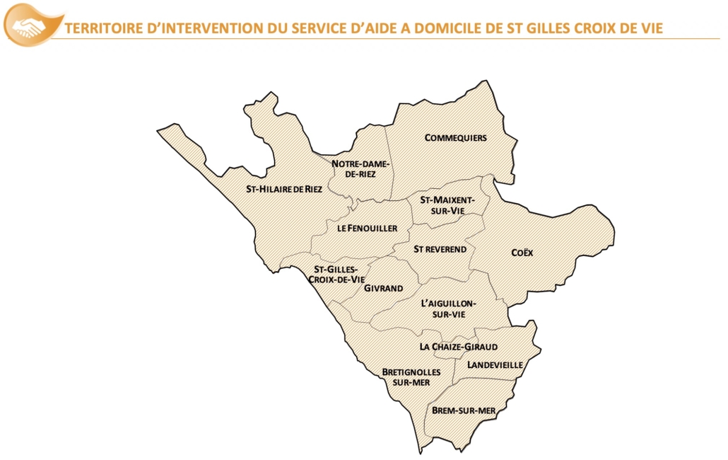 Service Aide à Domicile Saint Gilles-Croix-de-Vie Carte communes desservies Adamad Vendee