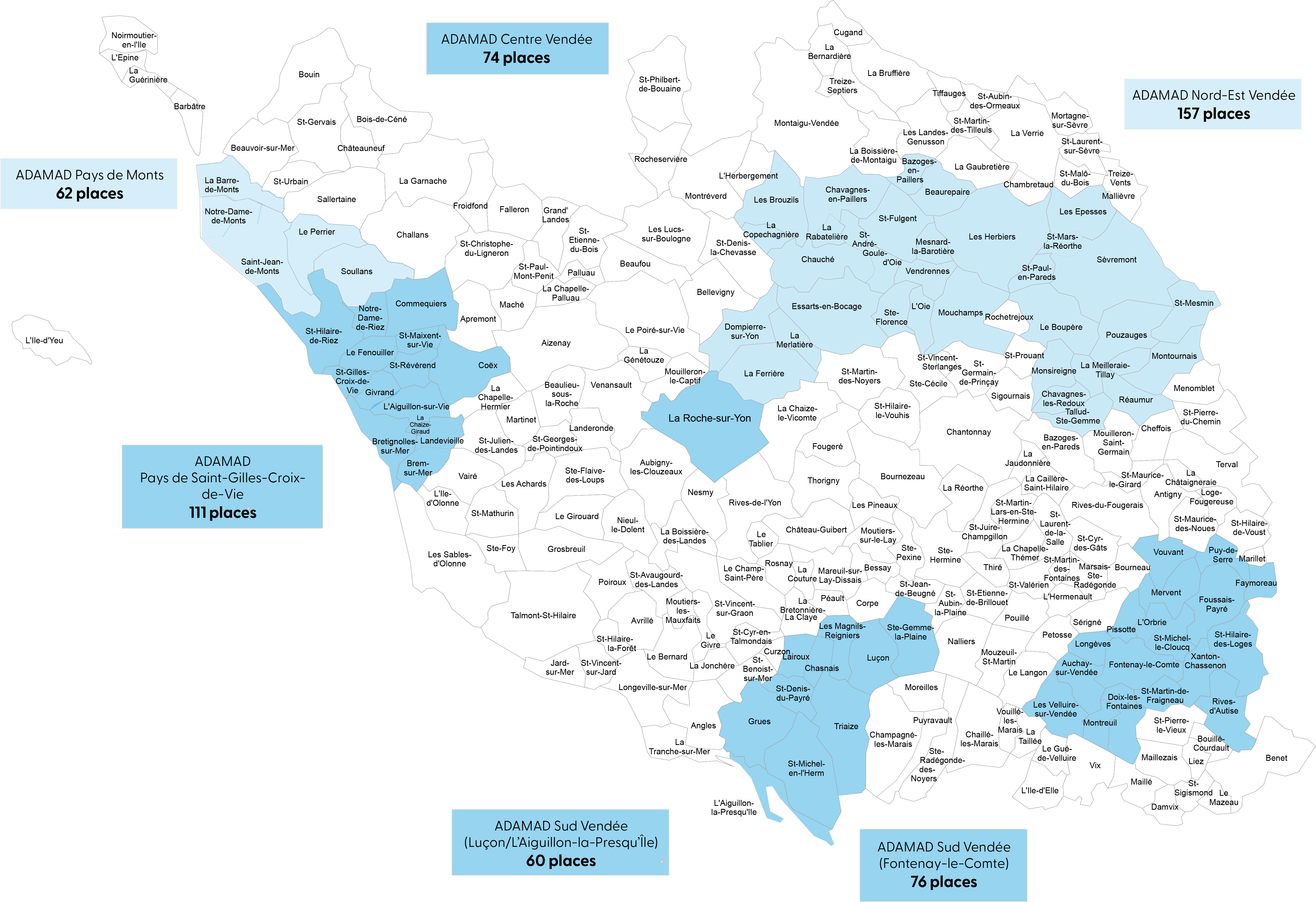 Territoire d‘intervention des services de soins infirmiers à domicile de l’Adamad en Vendée